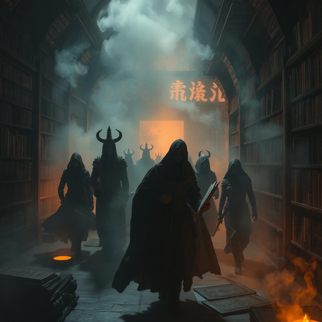 Smoke fills the archive as Amara rushes to rescue manuscripts from the Erasers