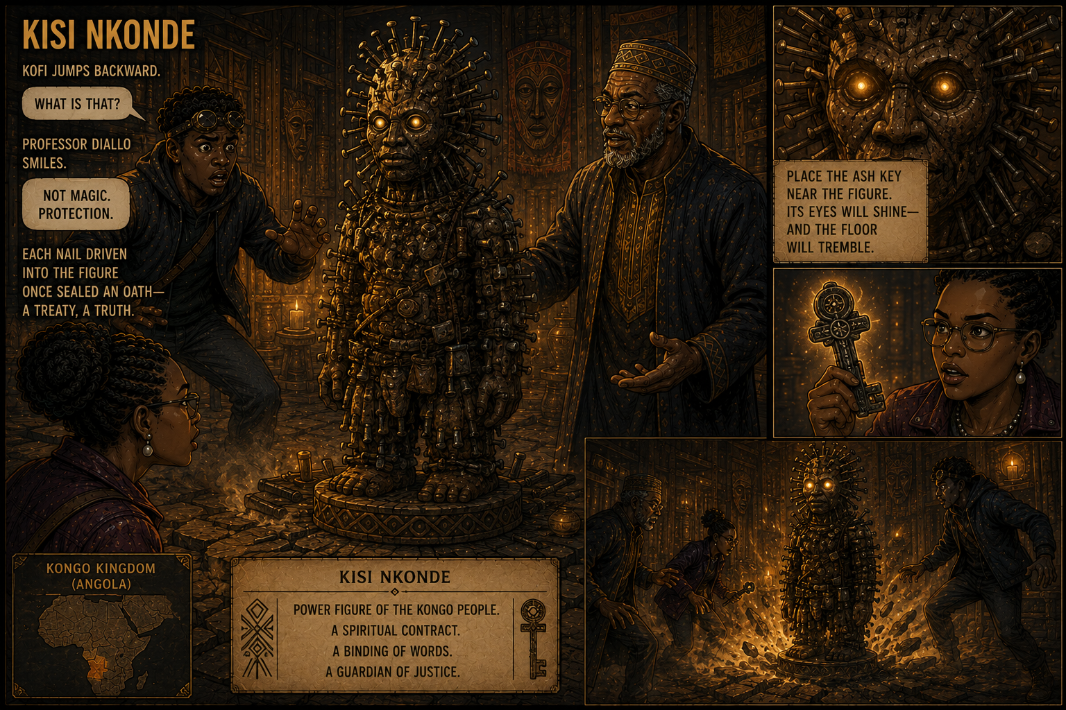 Nkisi Nkonde power figure with glowing eyes
