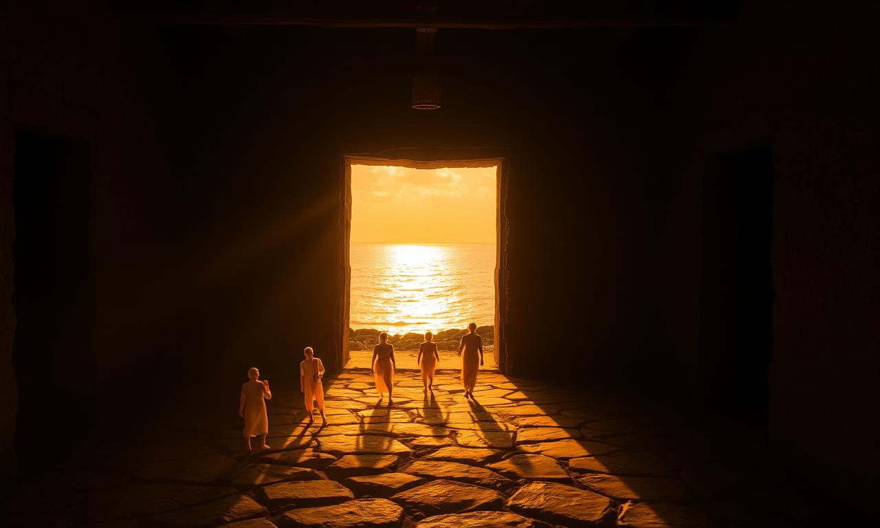 Translucent ancestor figures in the House of Slaves
