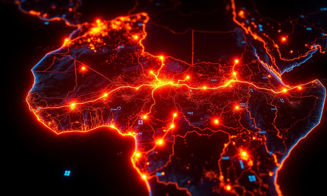 Holographic map of southern Africa with Great Zimbabwe waypoints